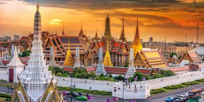 Grand palace and Wat phra keaw at sunset bangkok, Thailand.