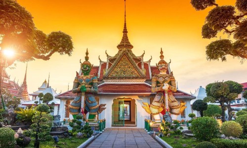 Giants front of the church at Wat Arun. Wat Arun is a Buddhist temple in Bangkok Yai district of Bangkok, Thailand.